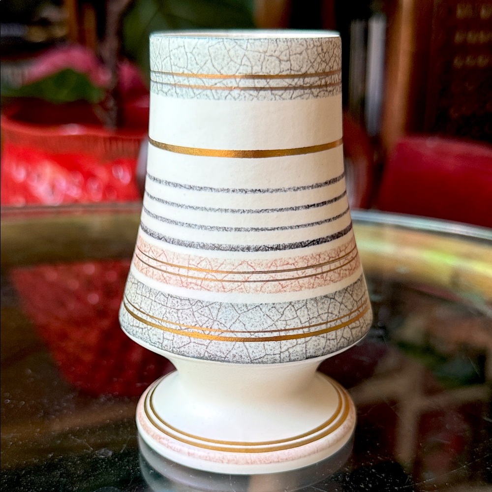 Sascha Brastoff 1950s midcentury ceramic striped vase